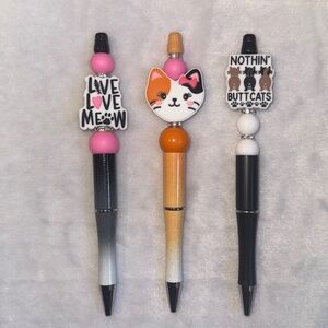 3 piece- cat themed handcrafted beaded pens set.